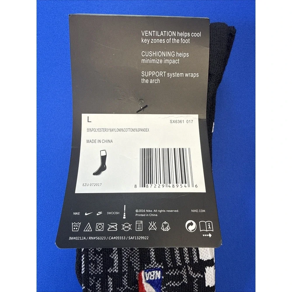 Nike Elite Quick NBA Crew Basketball Socks SX6361-017 Black Gray NWT Size Large